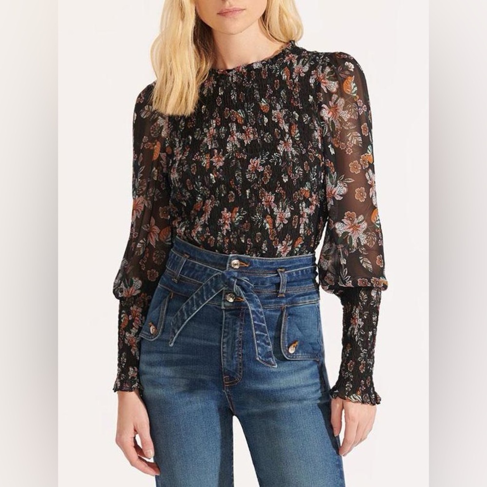 Veronica Beard Faire Floral Floral Smocked Blouse